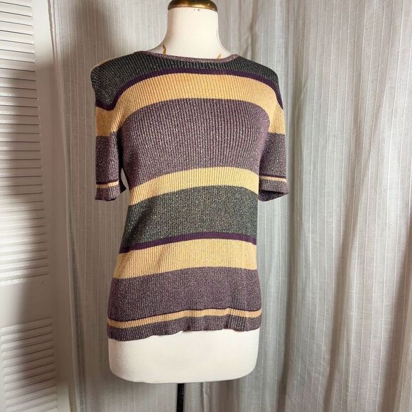 Kathie Lee | Women’s | Sweaters | M | Vintage Metallic Sparkle Short Sleeve Top - Picture 1 of 5